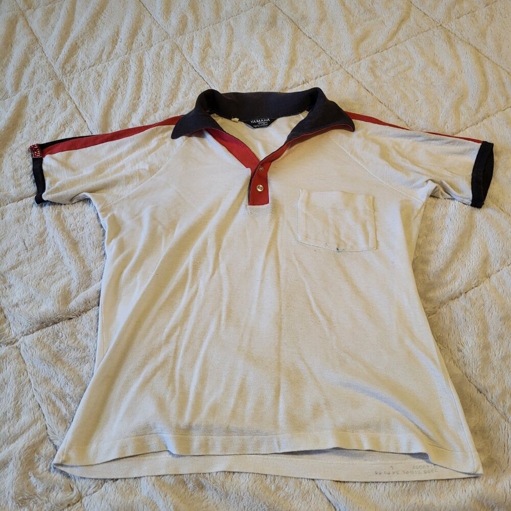 Vintage 1970s Yamaha Polo Shirt Motorcycle Dagger Collar pocket Large RARE USA